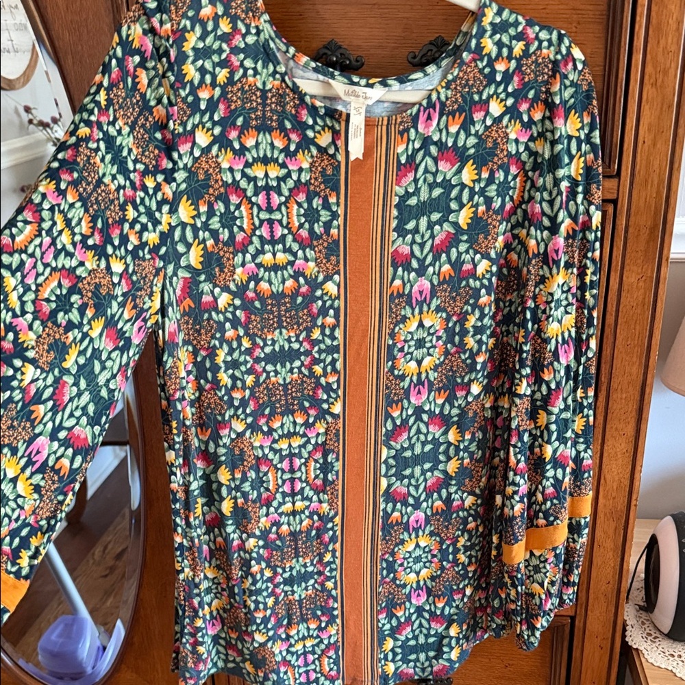 Matilda Jane Vibrant Floral Blouse with Orange Accents
